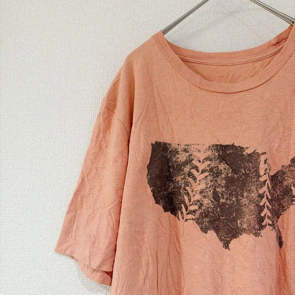 オーレムリクリエーション 半袖Tシャツ プリント ビッグサイズ 桃 綿 デイリー