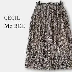 美品✨セシルマクビー総柄レオパード豹ヒョウ柄プリーツロングフレアスカートシフォン