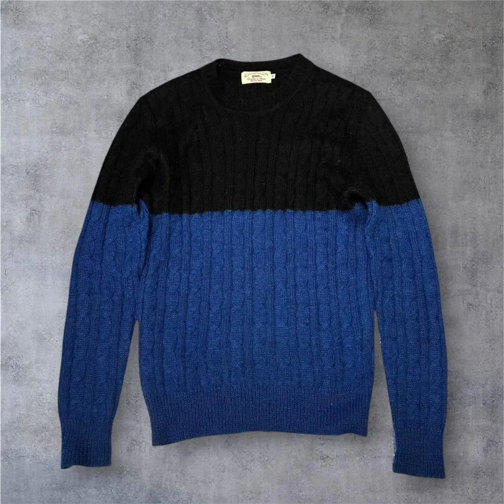 美品 gim ジム モヘヤ30% ケーブルニットセーター M 黒 青 バイカラー
