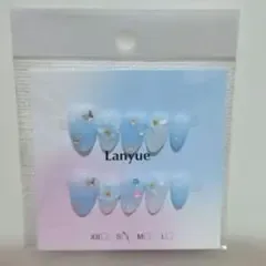 ネイルチップ ブルー グラデーション フラワー 蝶々