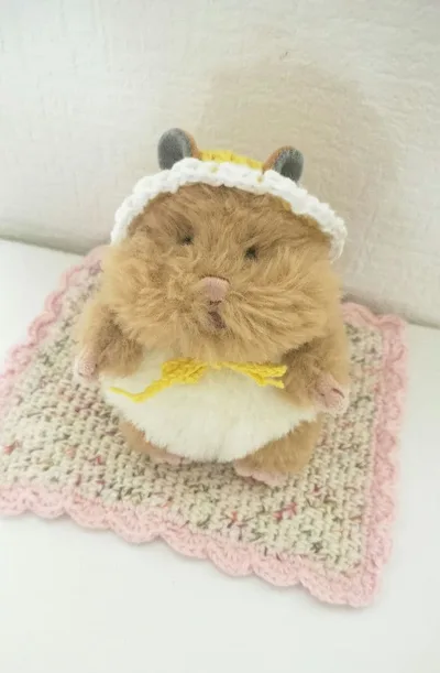 はむにぎり ボンネット 黄色 かぎ針編み ぬい服