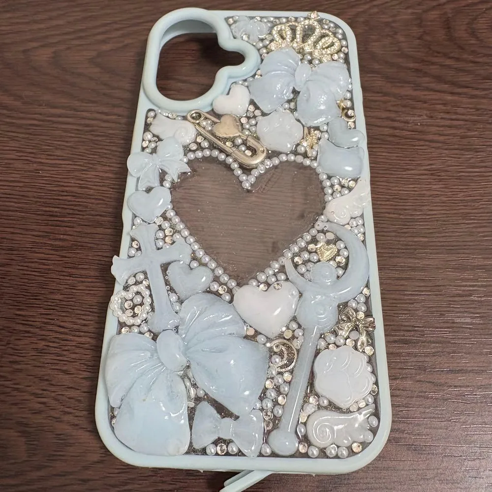 iPhone16 デコケース カバー 水色 量産系