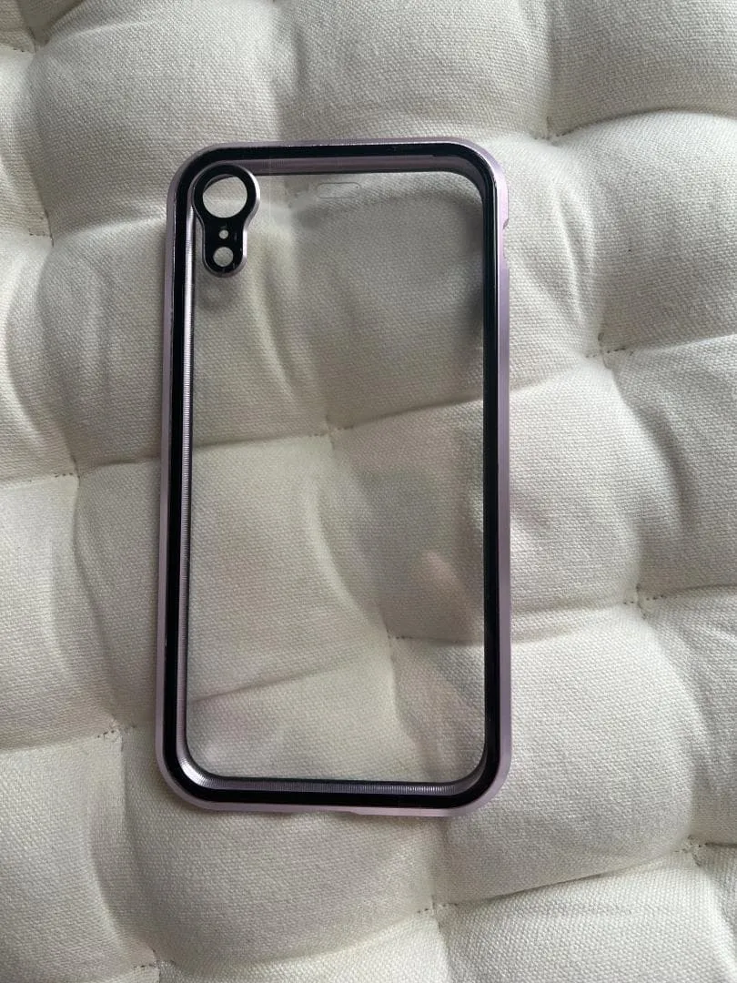 iphoneXRクリアケース 両面 ガラスケース 紫iphoneケース