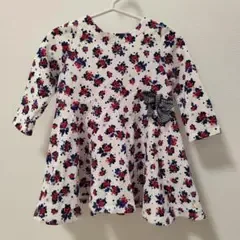 Petit Bateau 花柄 ワンピース 長袖 リボン付き 18m/81cm