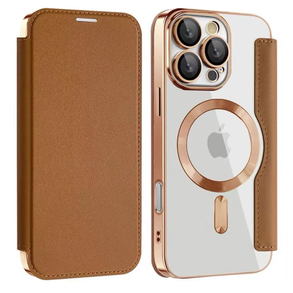 【新品】 iPhone 14 ProMax 手帳型 カード収納 ブラウンゴールド