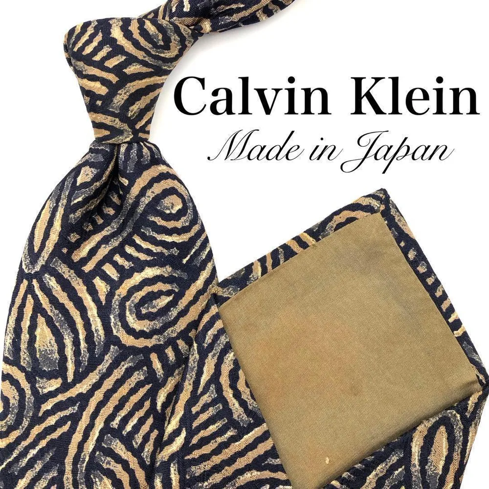 Calvin Klein ネクタイ 総柄 ペイズリー ネイビー ベージュ