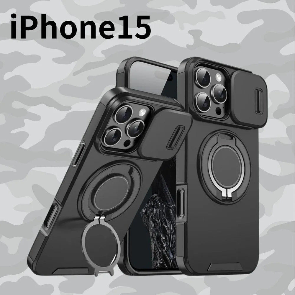 iPhone15 ケース 耐衝撃スライドレンズ 米軍MIL規格 ミリタリー221