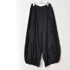 M〜L バルーンパンツ ワイドパンツ ストライプ柄 レディース ブラック