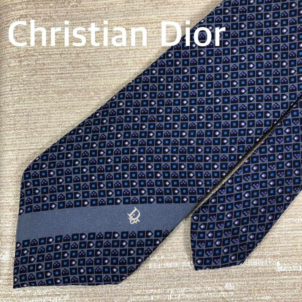 クリスチャンディオール Christian Dior ネクタイ ネイビー 総柄