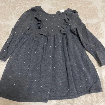 キッズ ニットワンピース グレー ドット柄