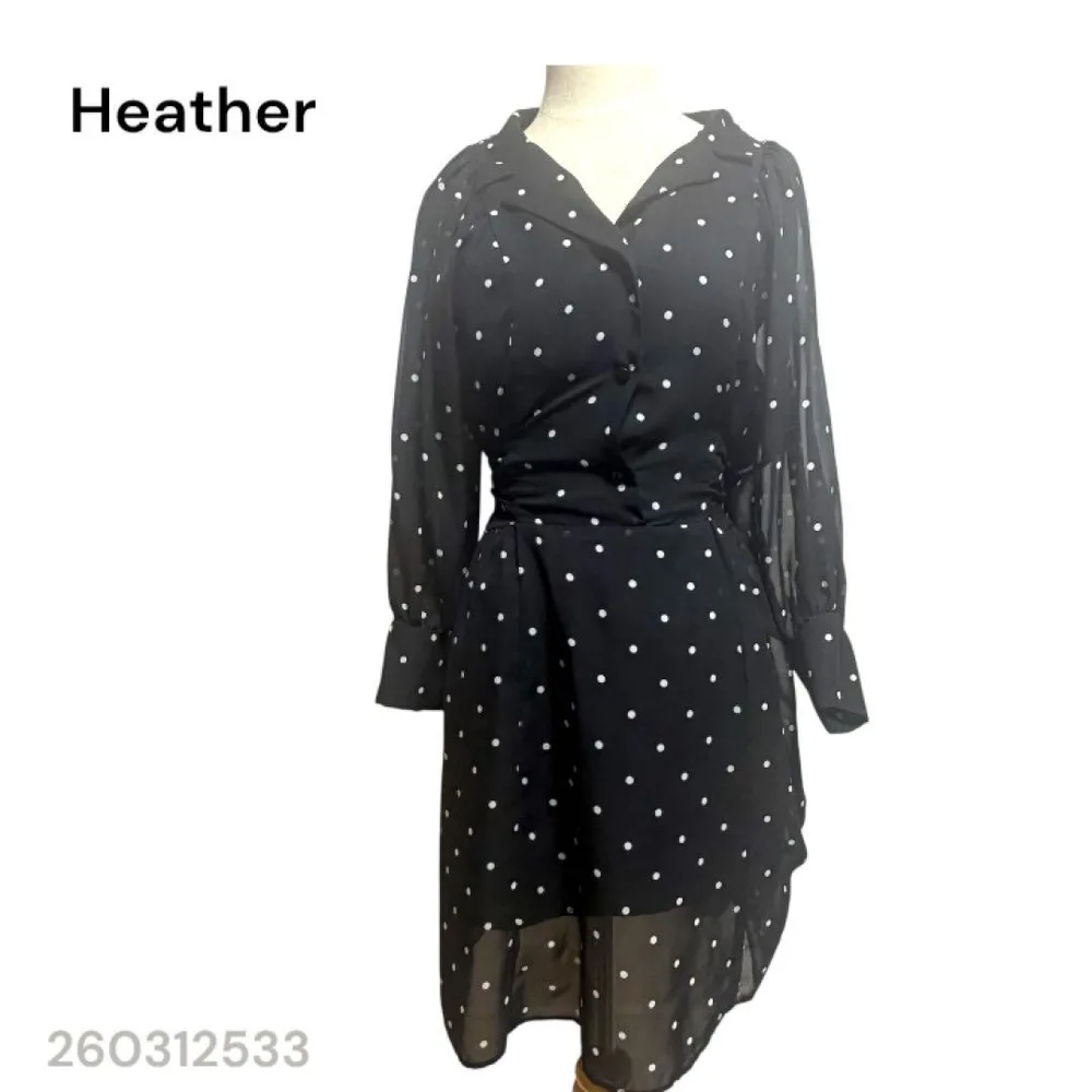 ★美品★Heather ヘザー 水玉 ワンピースレースバックリボン シースルー