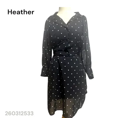 ★美品★Heather ヘザー 水玉 ワンピースレースバックリボン シースルー