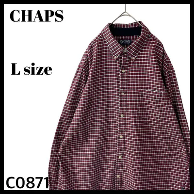 CHAPS チャップス 長袖シャツ BDシャツ 赤 チェック ネームタグ L