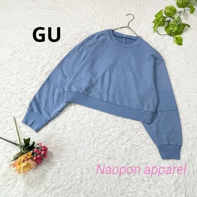GU ウォッシュド スウェット プルオーバー ラウンドネック 袖切替 ブルー L