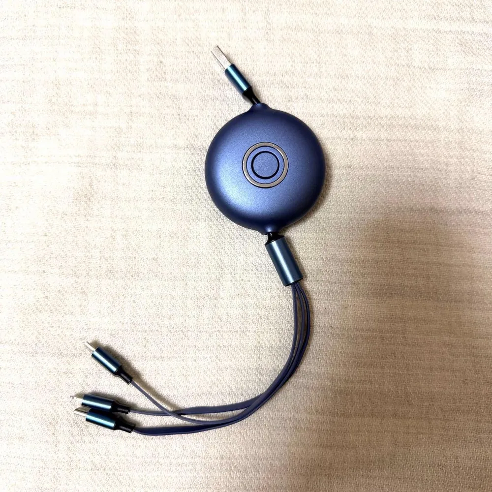 3in1 マルチ充電ケーブル 巻取り式 ネイビー