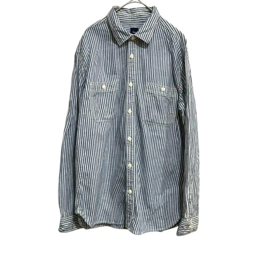 Gap ヒッコリーストライプ ワークシャツ 長袖 メンズ(M)白×青