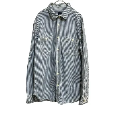 Gap ヒッコリーストライプ ワークシャツ 長袖 メンズ(M)白×青