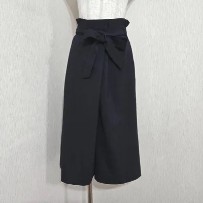 インデックス ワイドパンツ ガウチョ リボン バックゴム(S)ブラック系