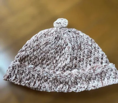 ハンドメイド ニットキャップ ピンク×ブラウン系