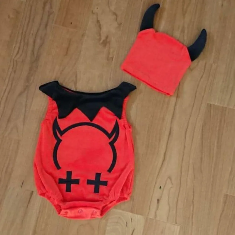 ベビー用 デビル コスチューム ロンパース 帽子セット ハロウィン