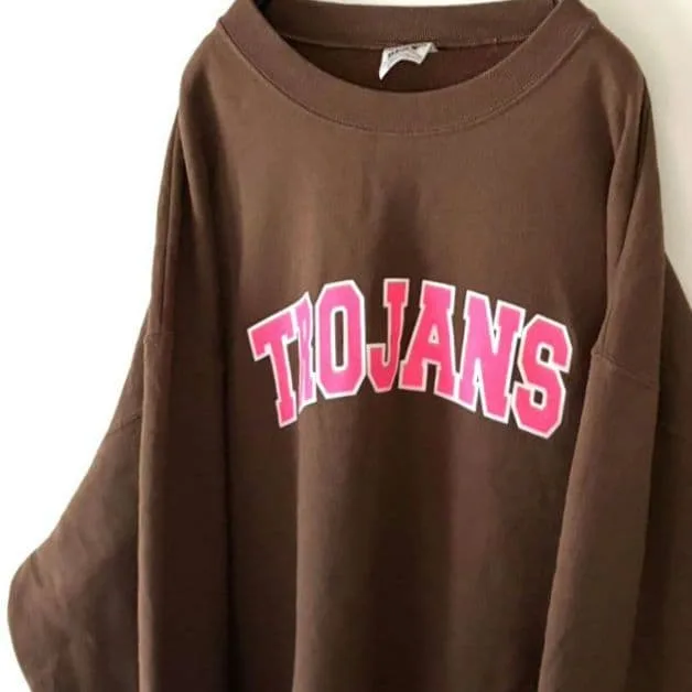 フルーツオブザルーム TROJANS スウェット トレーナー XL ブラウン古着
