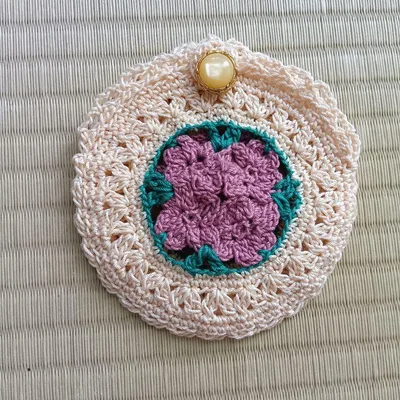 ハンドメイド 手編み 巾着袋 花モチーフ
