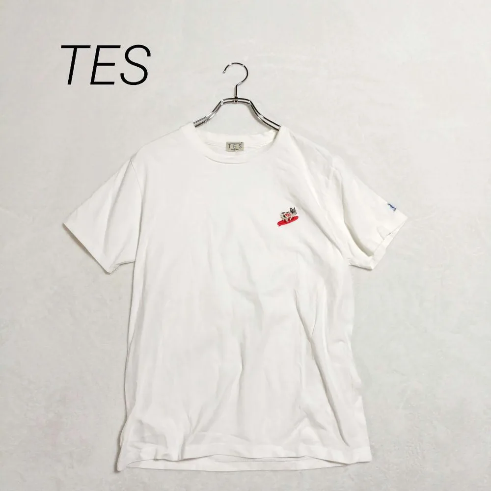 テス 半袖Tシャツ ワンポイント刺繍 M ホワイト カジュアル 一点物 人気