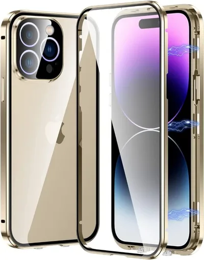 iPhone15pro カメラ保護両面クリアケースゴールド スマホケース