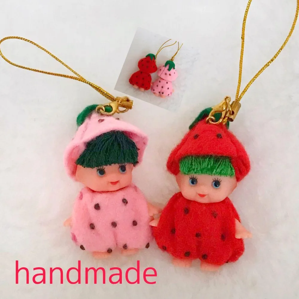 苺 妖精 2体セット ストラップ付 ハンドメイド