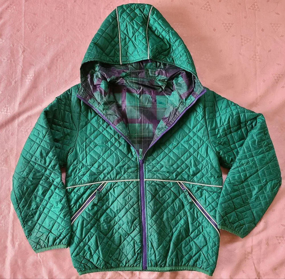 QUIKSILVER キッズ 150cm キルティングジャケット フード付き 緑