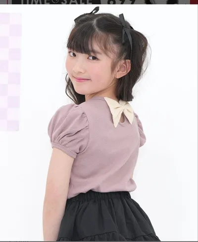 デザイントップス 半袖 Tシャツ 子供服 キッズ ジュニア 女の子 無地