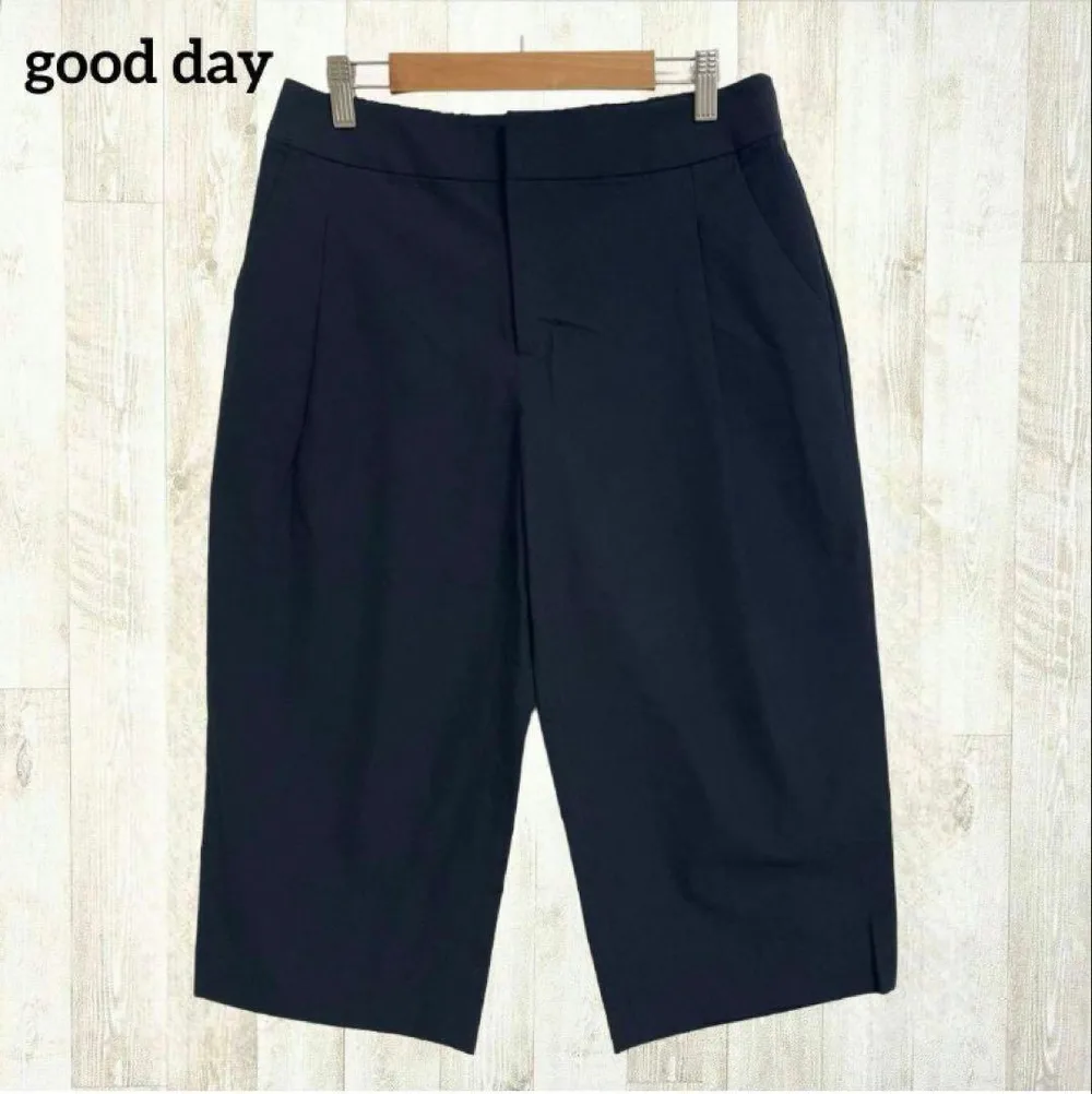 美品 goodday タックワイドパンツ クロップド ガウチョ ネイビー 紺