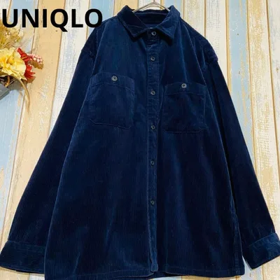 【UNIQLO 】メンズ コーデュロイ 厚生地 長袖シャツ ネイビー L