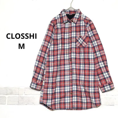 CLOSSHI チェック柄 ロングシャツ 裏起毛 チュニック M 羽織りL195