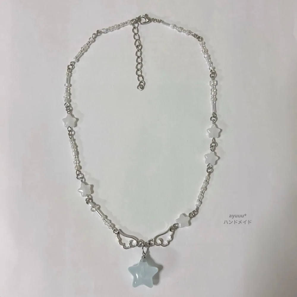 ハンドメイド 天使の羽 星 ネックレス ビーズ ウィッシュコア 天使界隈 姫カジ