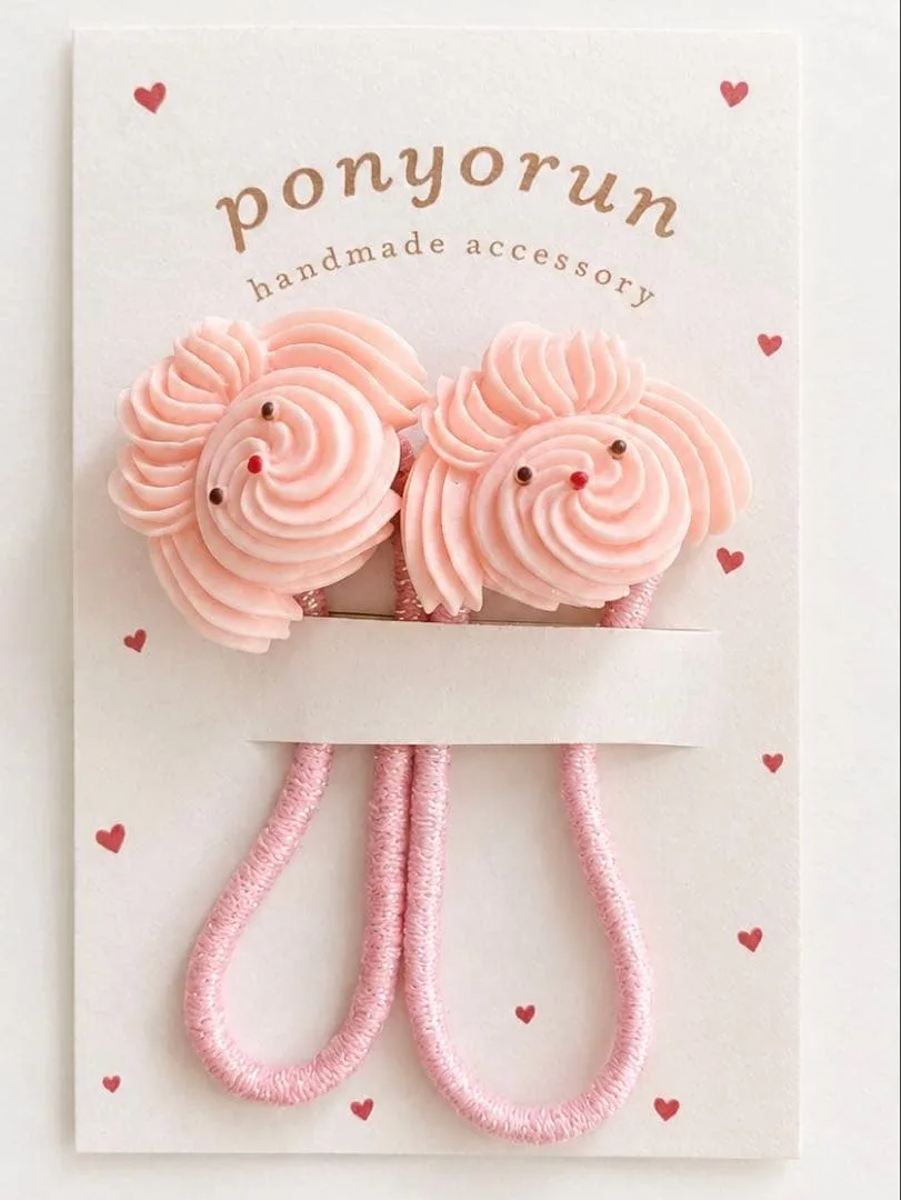 ハンドメイド ヘアゴム 2点セット ピンク プードル