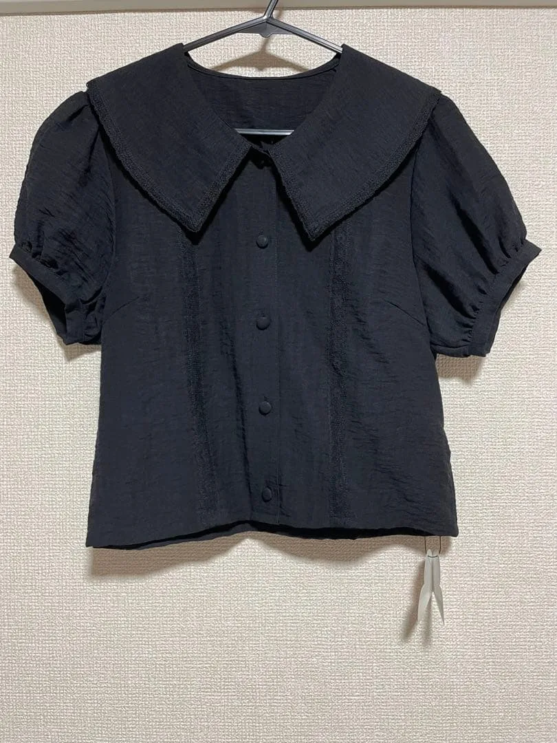 【新品】Ank Rouge ビッグカラー 半袖ブラウス ブラック