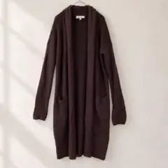 ロングカーディガン ニットカーディガン ブラウン 秋冬 ロング丈 Mサイズ 古着