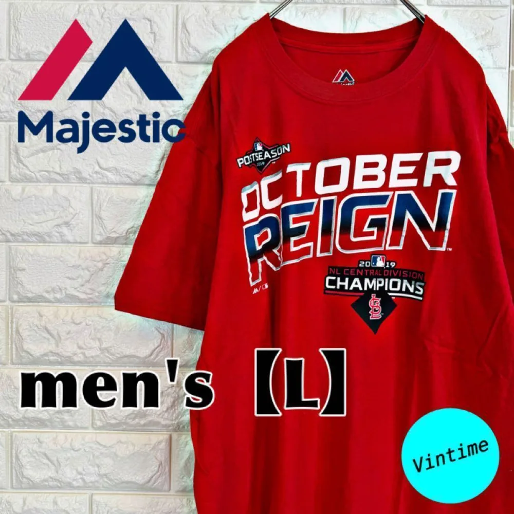 y485【majestic】プリントTシャツ【メンズL】レッド