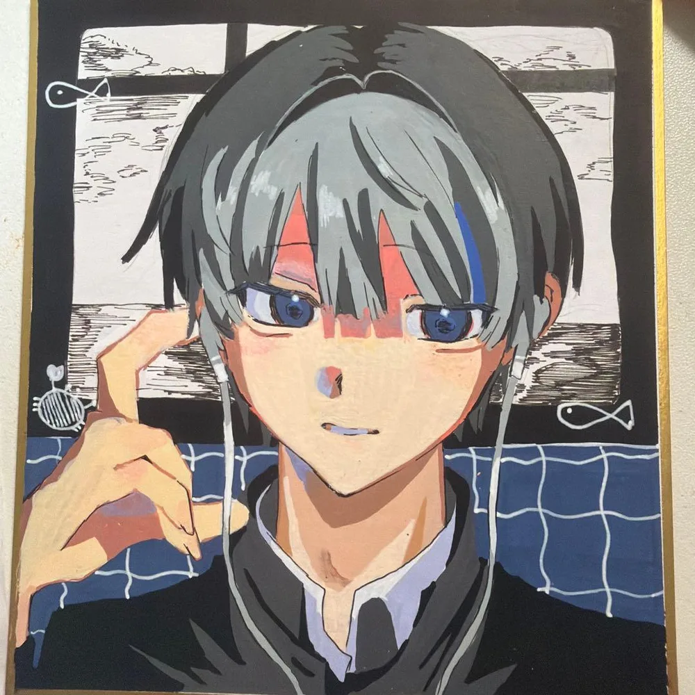 手描きイラスト 色紙 オリジナルキャラクター 一点物