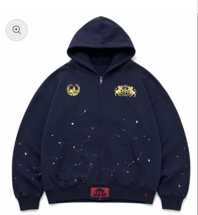 GEEK ネイビー ジップアップパーカー ペイント加工