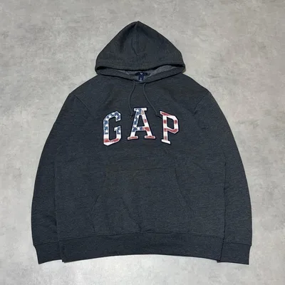 Y2K GAP USA Flag Logo Hoodie Dark Gray L