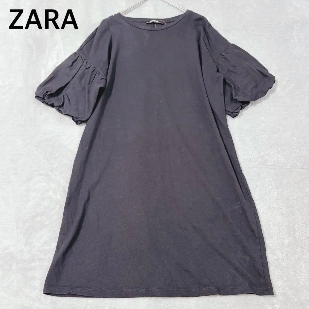 ZARA ザラ パフスリーブ Tシャツワンピース ブラック S 綿100%