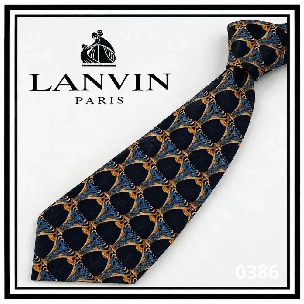 【LANVIN】ランバン ネクタイ シルク100% フランス製 総柄 ネイビー