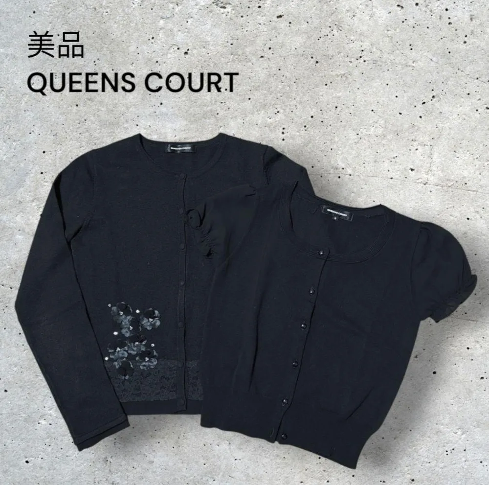 美品 クイーンズコート 半袖ニット カーディガン 長袖 アンサンブル S〜M