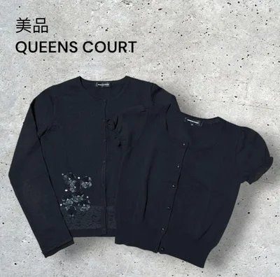 美品 クイーンズコート 半袖ニット カーディガン 長袖 アンサンブル S〜M
