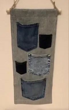 【ハンドメイド】デニムリメイク ウォールポケット 壁掛け収納