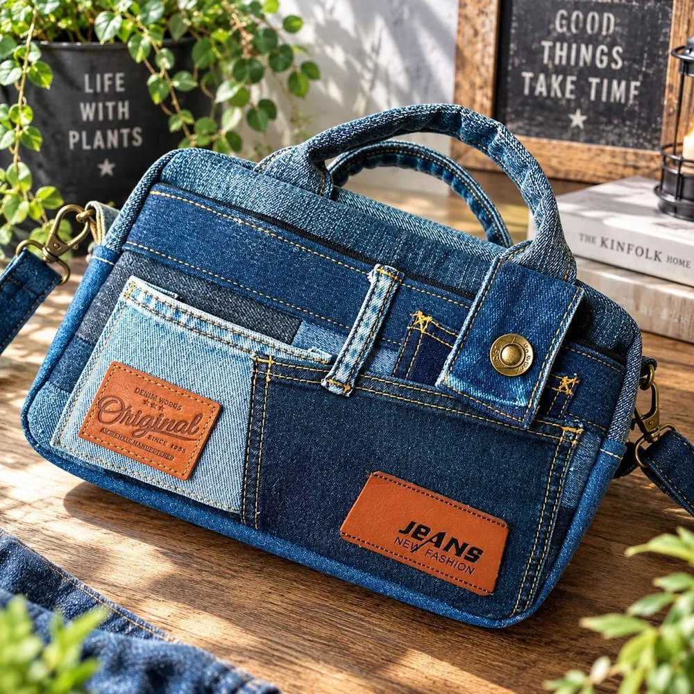 2wayバッグ ショルダーバッグ ハンドバッグ デニムリメイク ハンドメイド