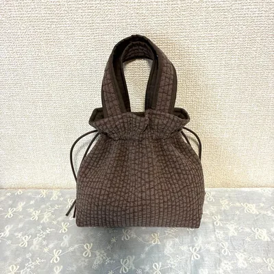 ヌビ巾着バッグ ヌビバッグ 小さめ ダークブラウン ハンドメイド