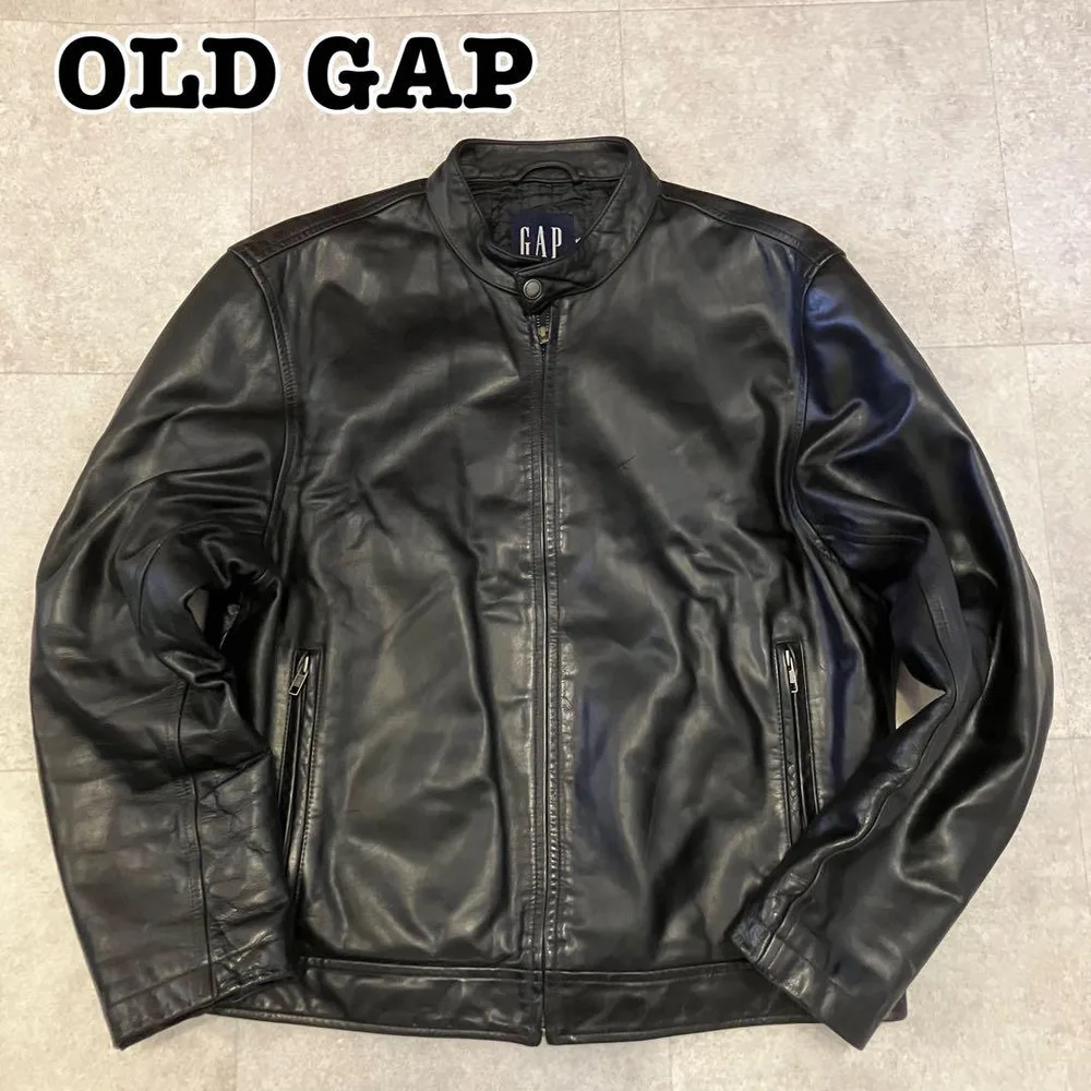 名作 2001年製 OLD GAP 牛革 シングルライダースジャケット 黒 M